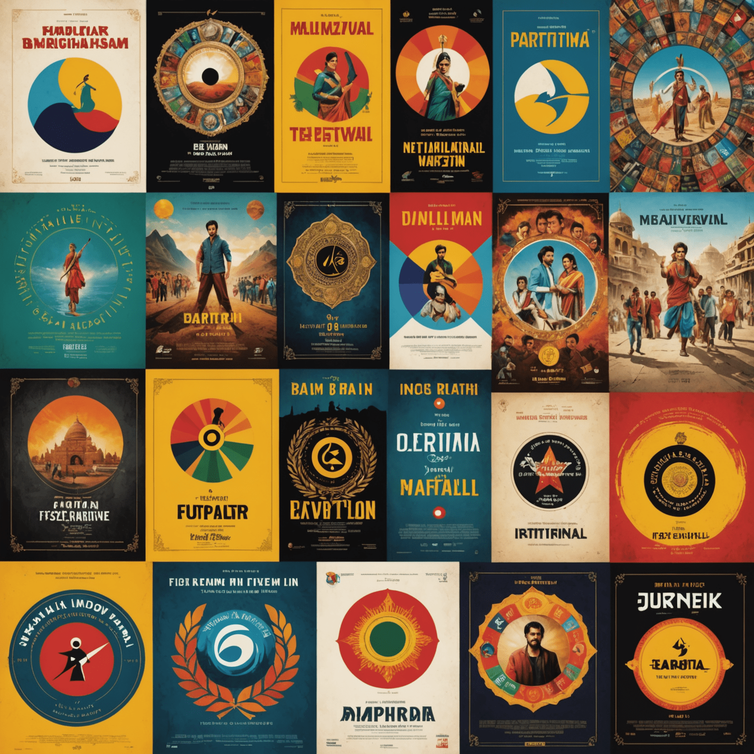 Collage of iconic Bollywood movie posters alongside international film festival logos, symbolizing the global reach of Indian cinema