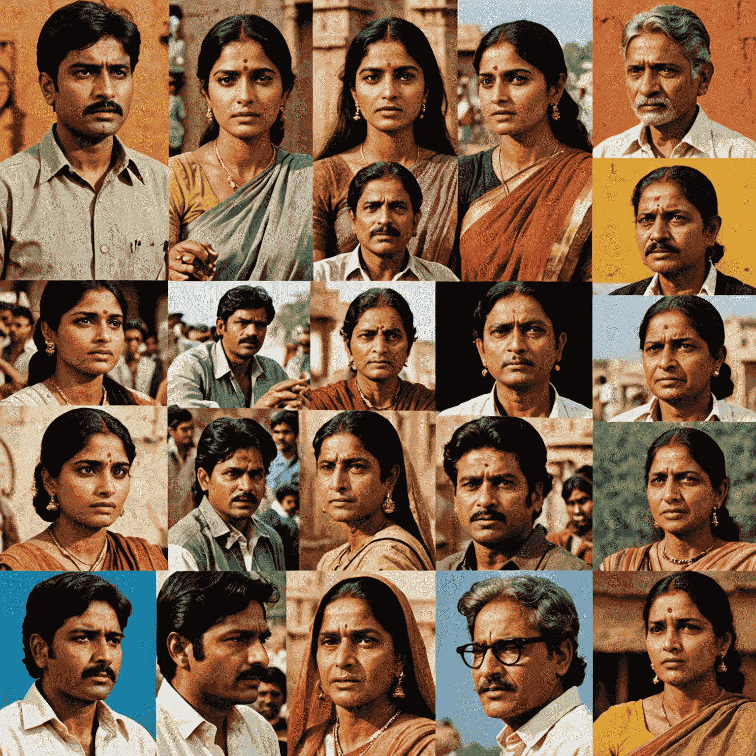 Collage of iconic Indian film scenes representing social issues like caste, gender, and modernization