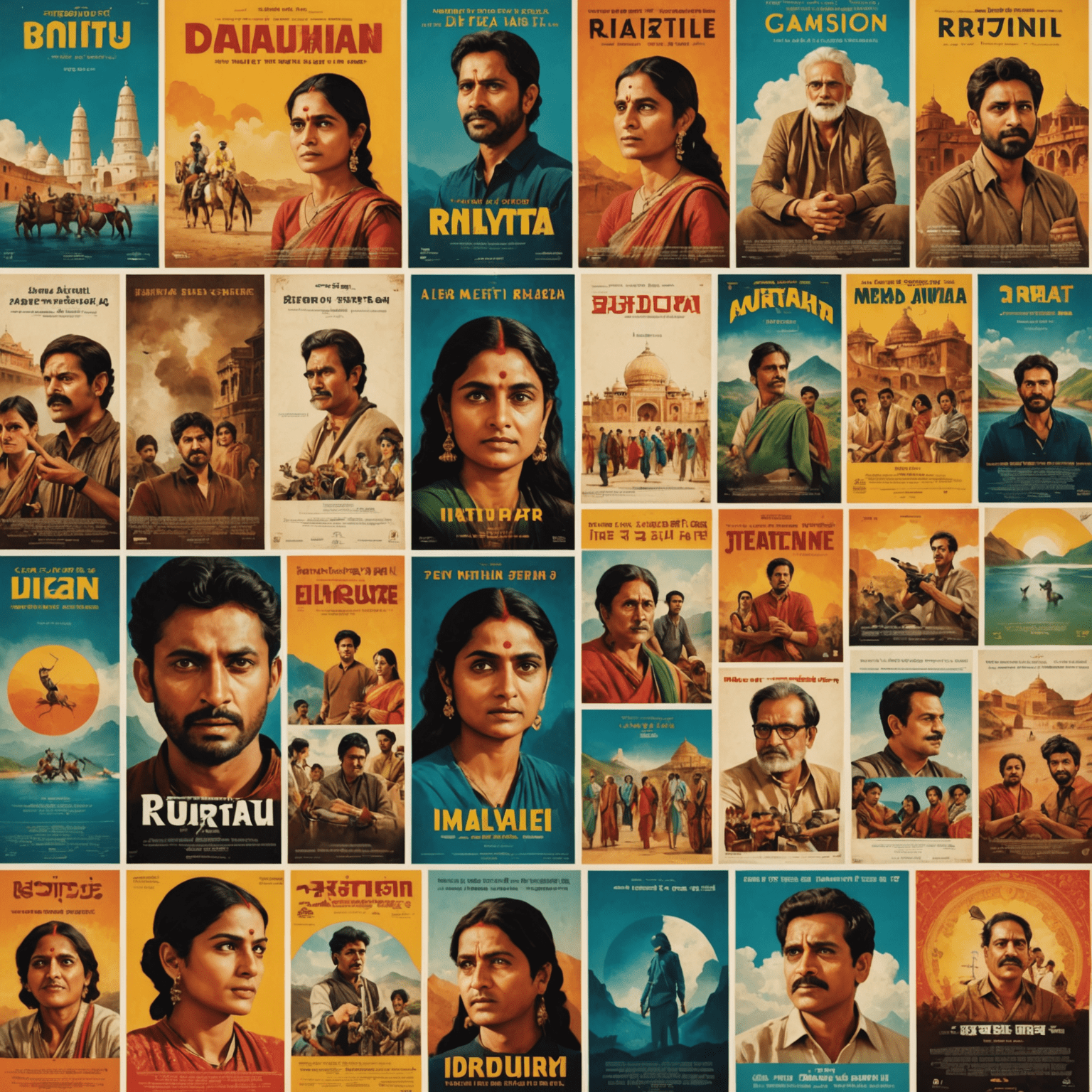 A montage of diverse regional film posters and scenes, representing various Indian languages and cultural styles in cinema