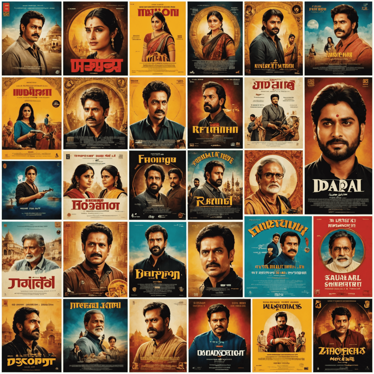Collage of movie posters from different Indian regional cinemas, showcasing diverse languages and cultural aesthetics
